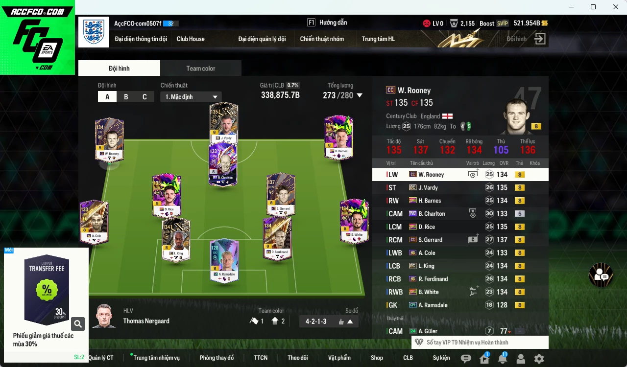 [ACC Rẻ🔥] Anh 338.870b có Charlton WB, Gerrard DC, Rice 23HW, Vardy DC, Rooney CC, White 23HW, King DC, Ferdinand HG, Barnes 23HW, Cole HG